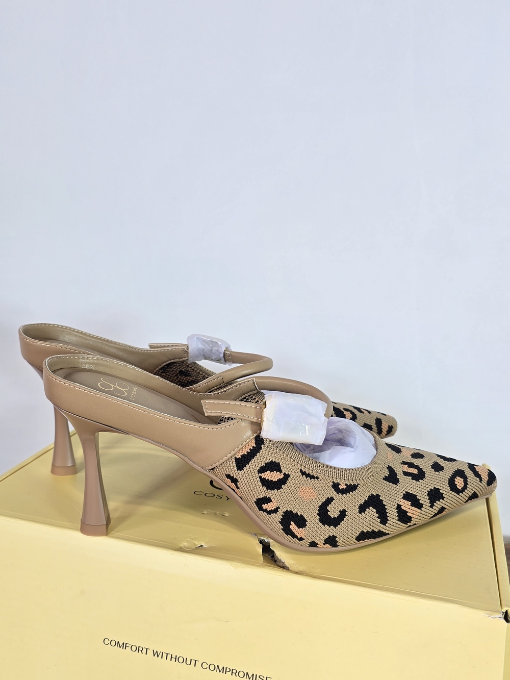 Cosy Island Leopard Print Pointed Toe Mule Heels in Tan/Black Size 8.5 - Picture 4 of 11